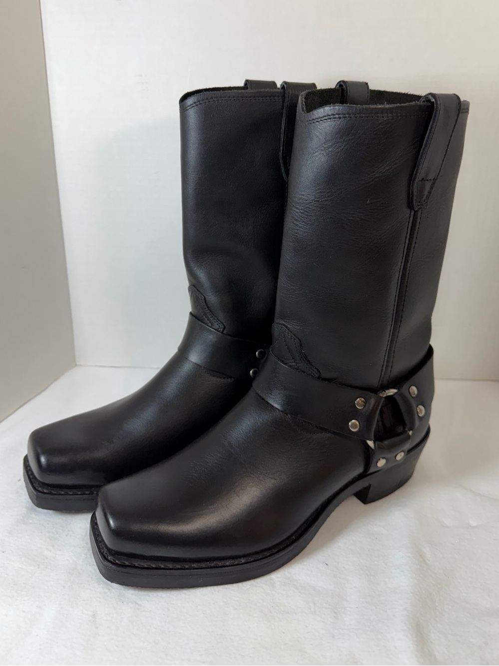Vtg Dingo Black Leather Harness Engineer Square Toe Motorcycle Biker Boots 7.5EW
